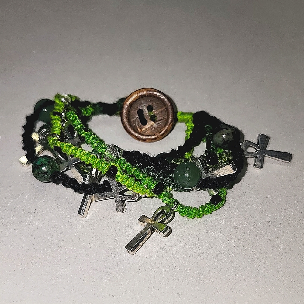 Ankh Jade and Agate boho bracelet